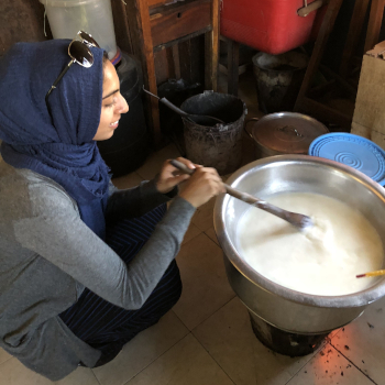 Anisah making yogurt